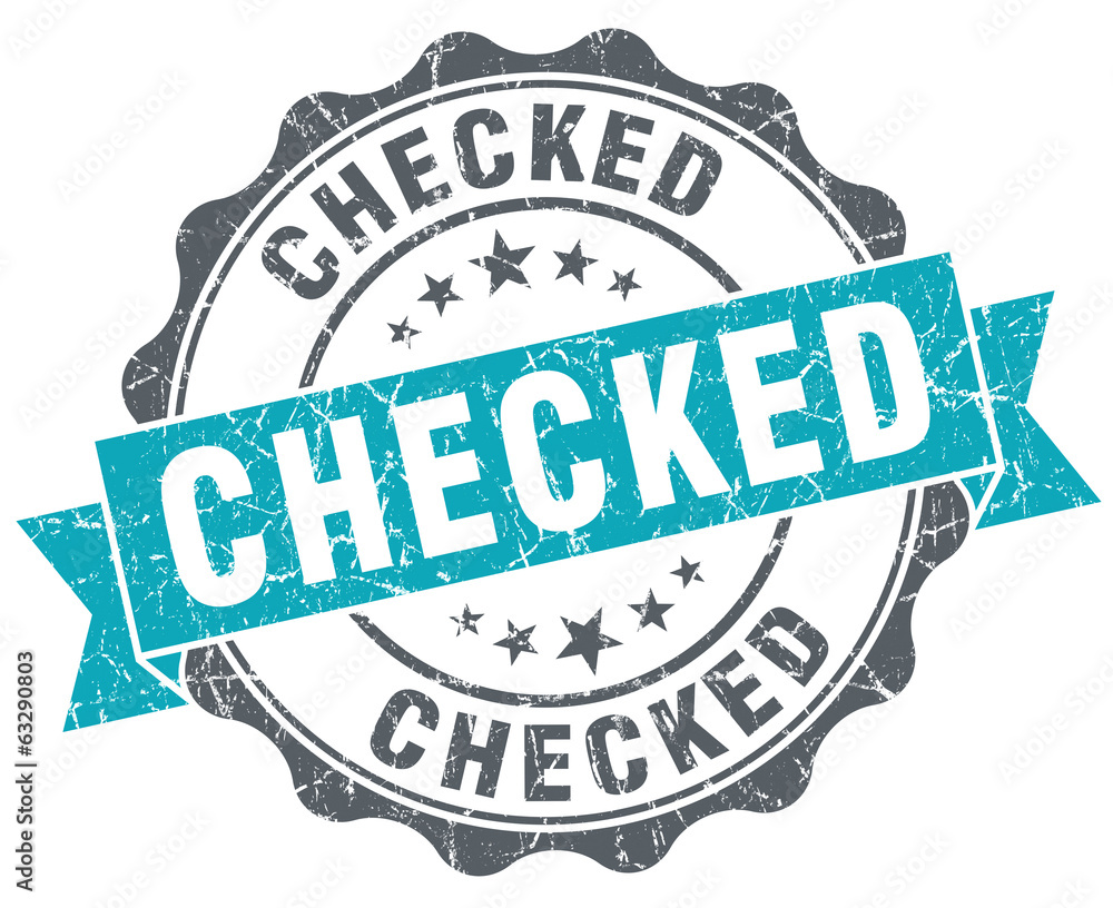 Checked blue grunge retro style isolated seal Checked blue grunge retro style isolated seal