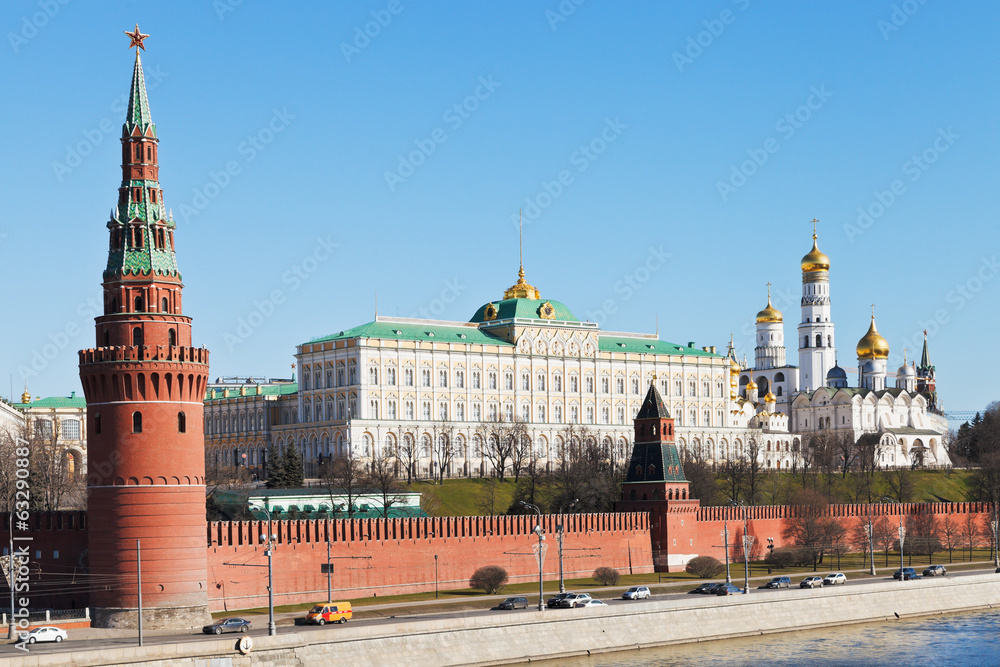 Kremlin wall, towers, palace, cathedrals in Moscow