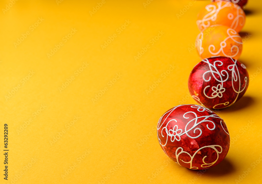 Easter Eggs on yellow background