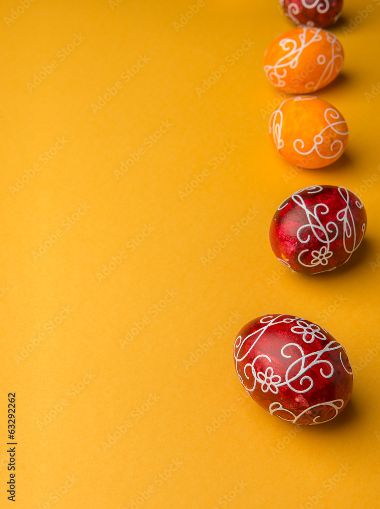 Easter Eggs on yellow background