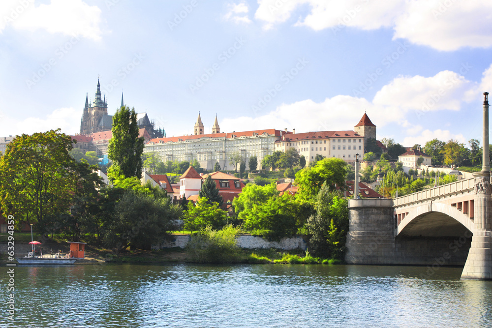 Vitava river and St. Vitus Cathedral in Prague