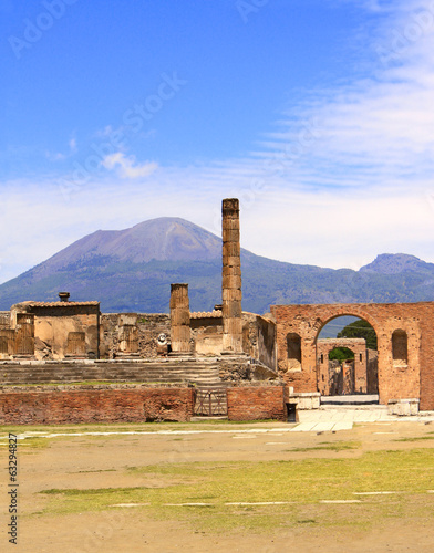 Ruins of Pompeii and volcano Mount Vesuvius photo