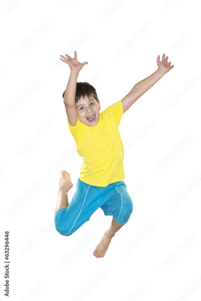Soccer Boy, jumping, yellow and blue Soccer Boy, jumping, yellow and blue