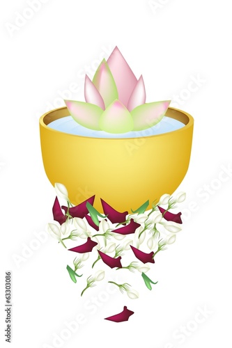 Lotus Flower in A Bowl for Songkran Festival