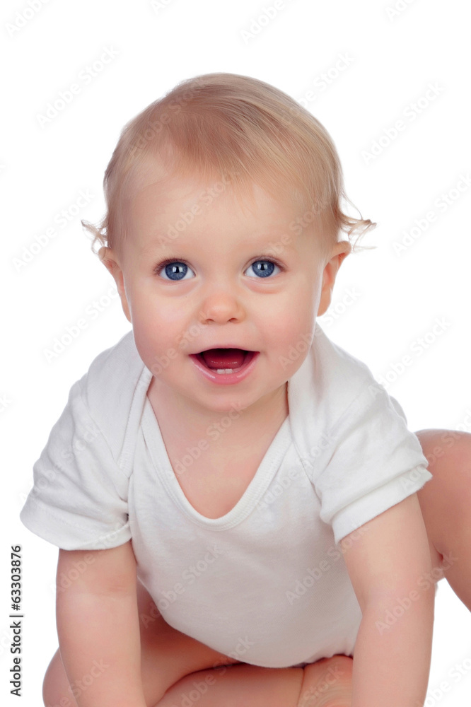 Adorable blonde baby in underwear crawling Adorable blonde baby in underwear crawling