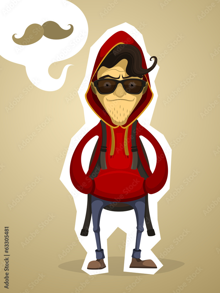 Hipster in the hood and with backpack Hipster in the hood and with backpack