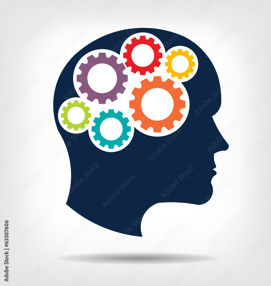 Head gears in brain system logo
