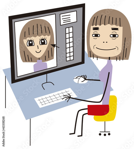 画像編集ソフトで顔を修正する女性