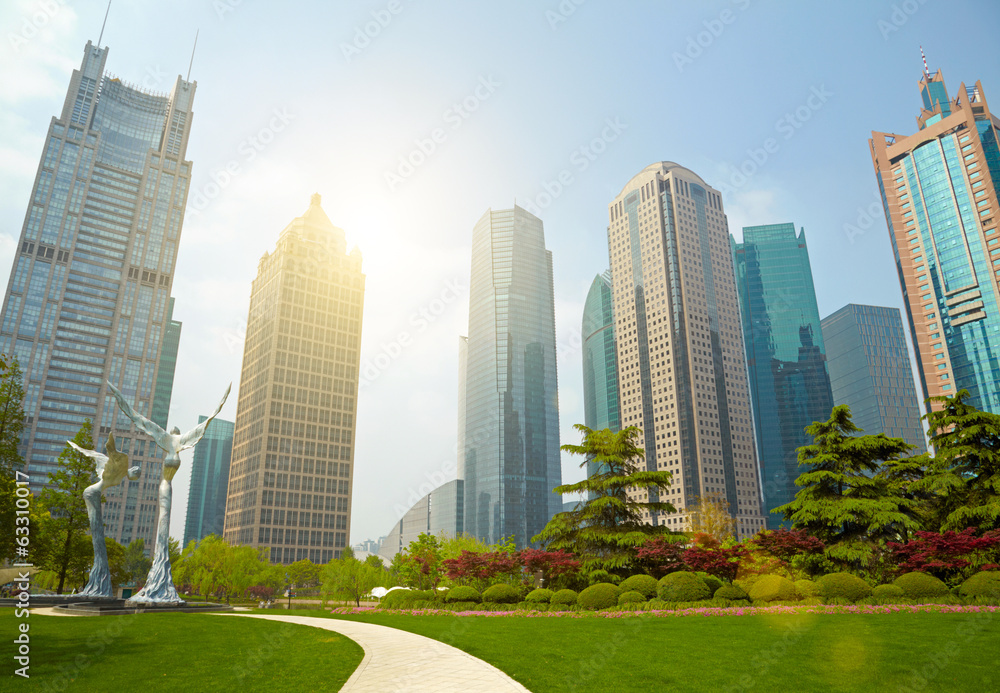 Shanghai park and skyscrapers Shanghai park and skyscrapers