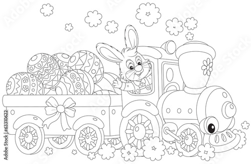 Bunny carries Ester eggs by train