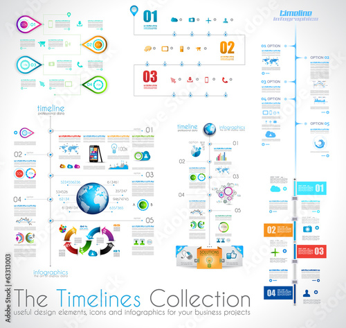 Timeline Infographic design templates collection