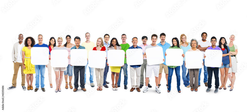 Fototapeta premium Group Of People Holding 10 Empty Placards