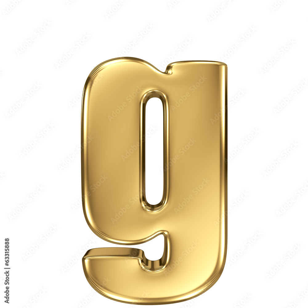 Letter g from gold solid alphabet. Lowercase Letter g from gold solid alphabet. Lowercase