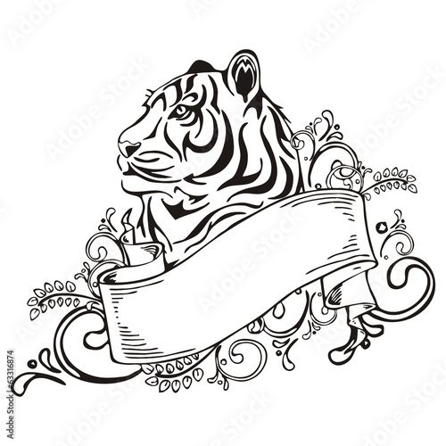 Tiger with ribbon vintage sketch tattoo vector