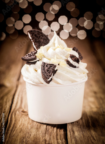 Chocolate oreos on frozen yoghurt