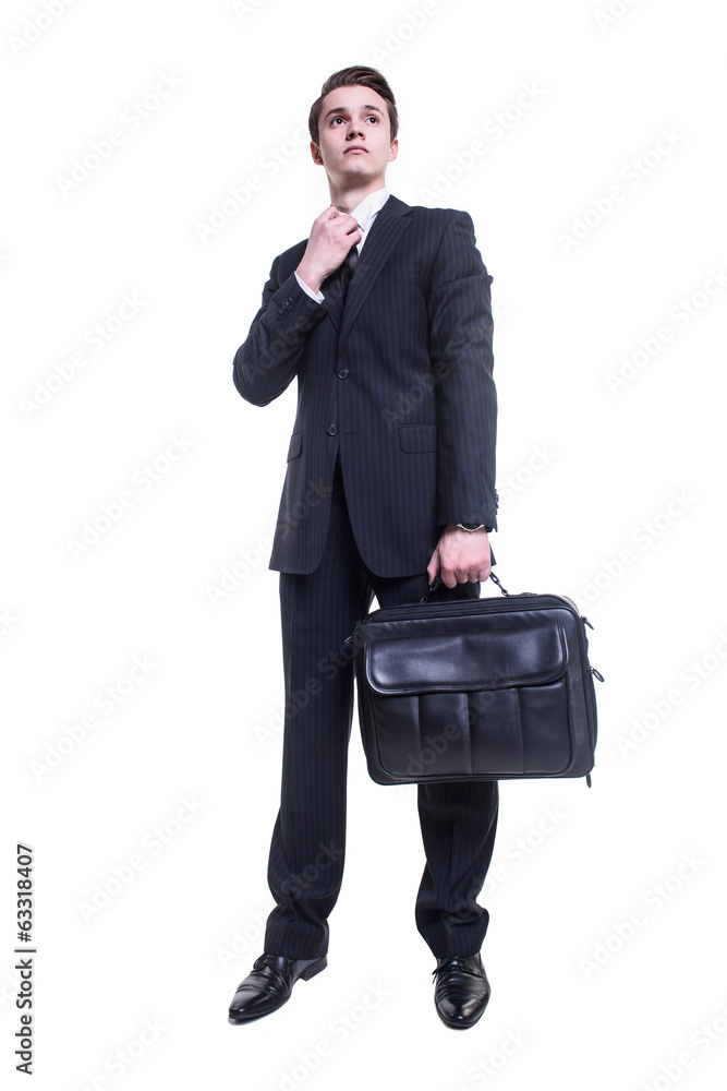 portrait of happy business man with briefcase isolated portrait of happy business man with briefcase isolated