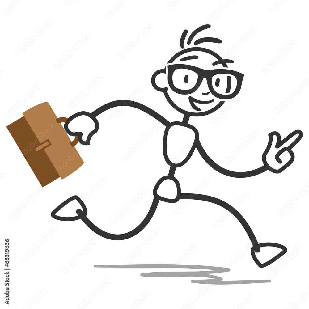 Busy stick man running with briefcase Busy stick man running with briefcase