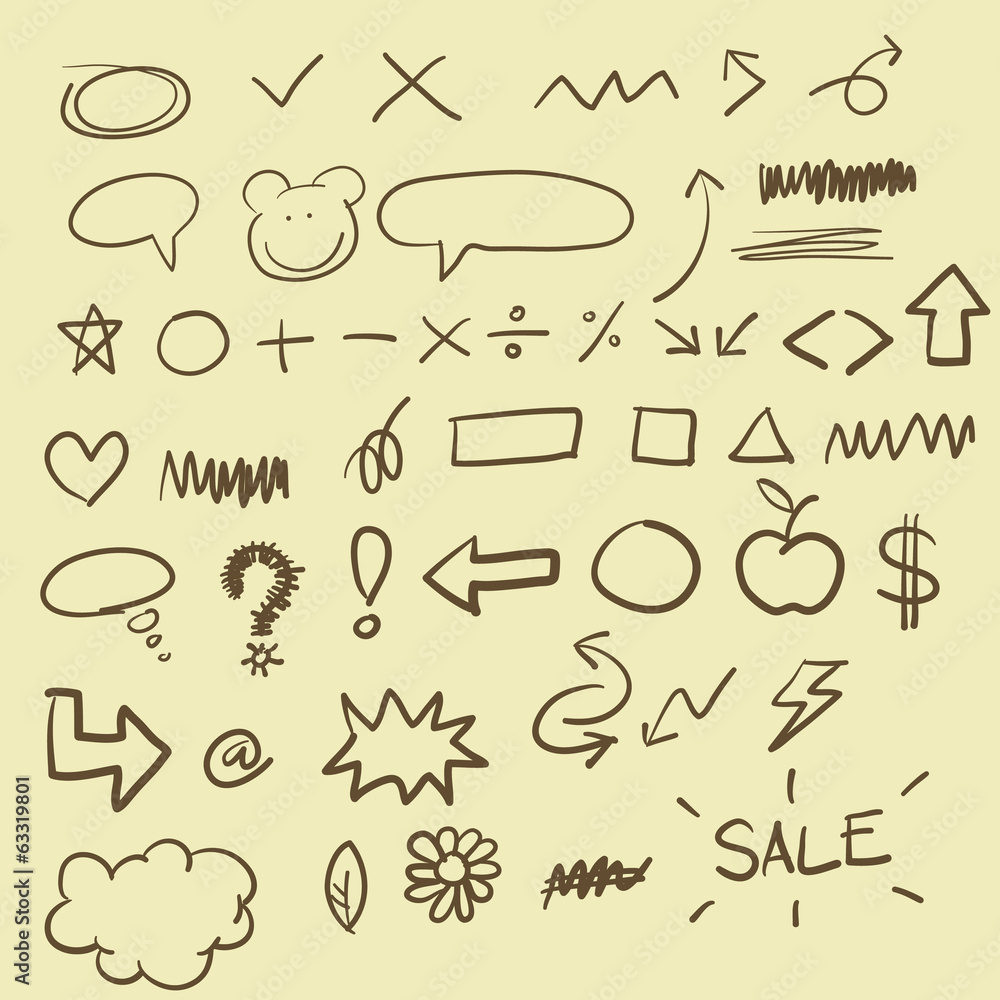 Hand drawing computer sing and symbol, vector format Hand drawing computer sing and symbol, vector format