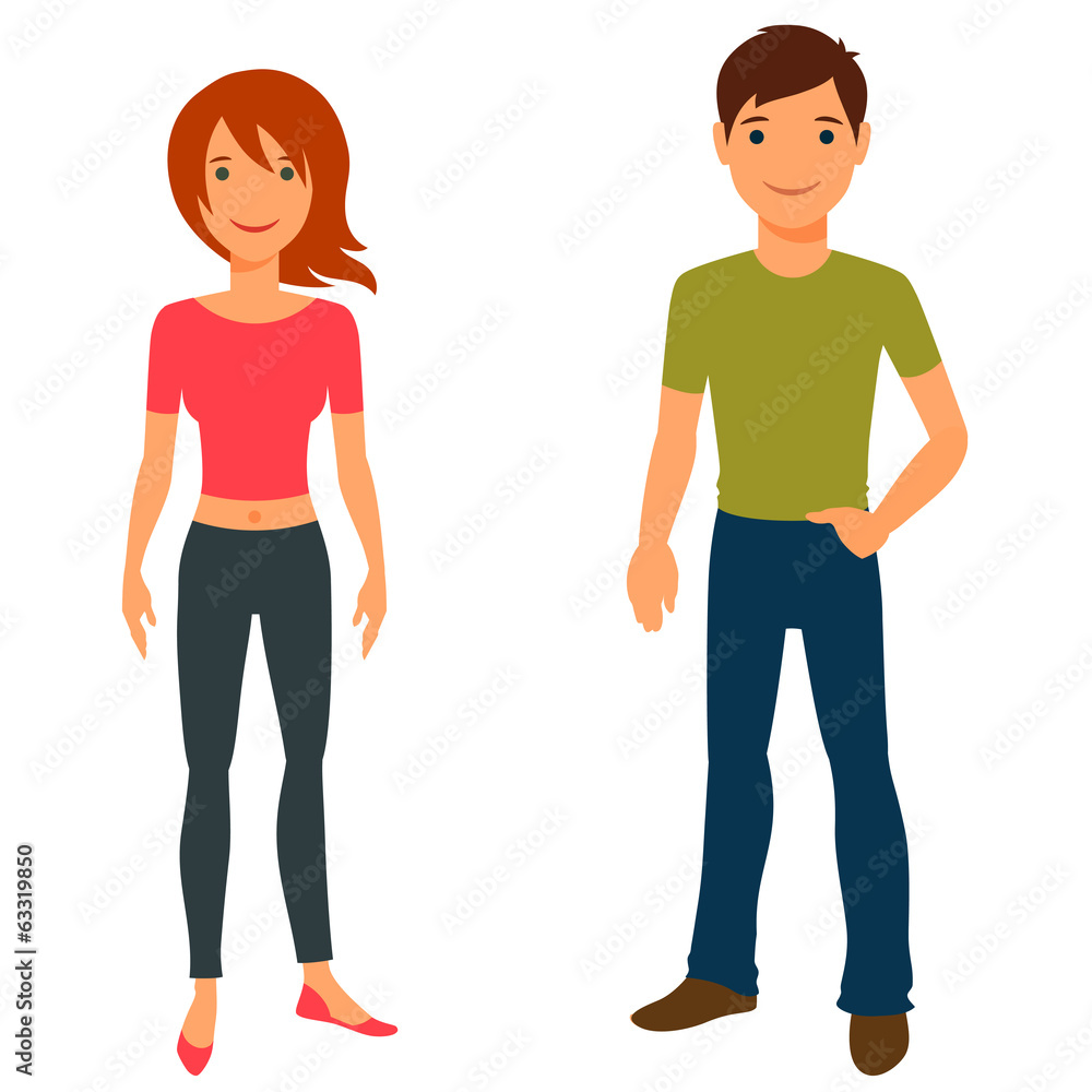 Fototapeta premium Cute stylish young boy and girl on white.