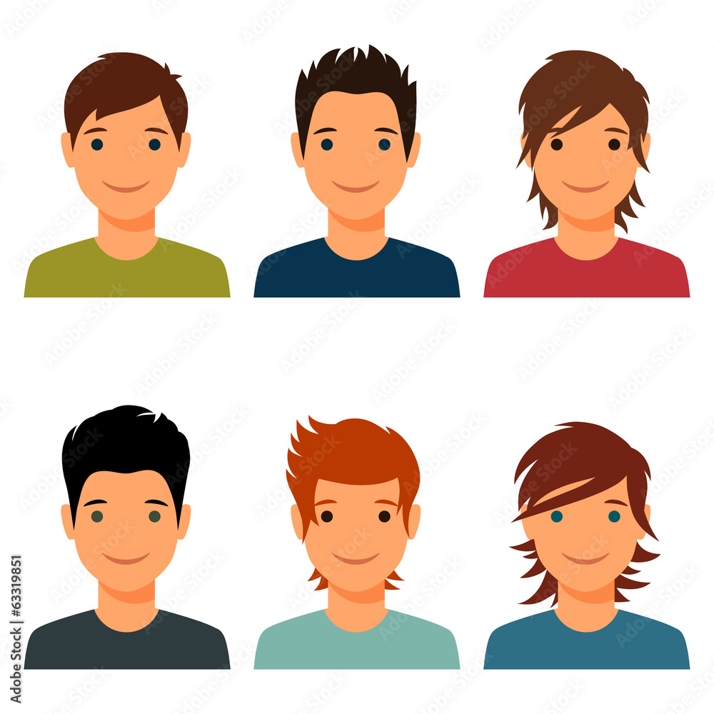 Set of cute young boys with various hair style. Set of cute young boys with various hair style.