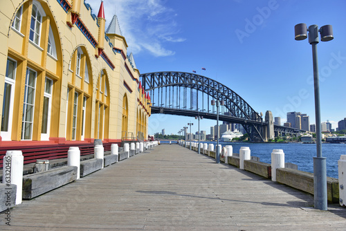 Boardwalk by Harbour with Bridge, Sydney Australia © nyker