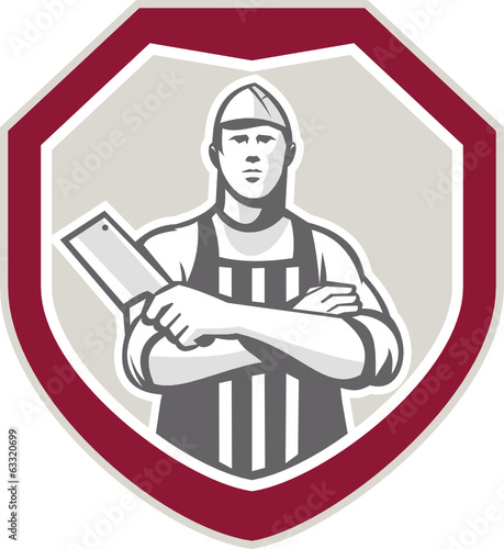 Butcher With Meat Cleaver Shield Retro