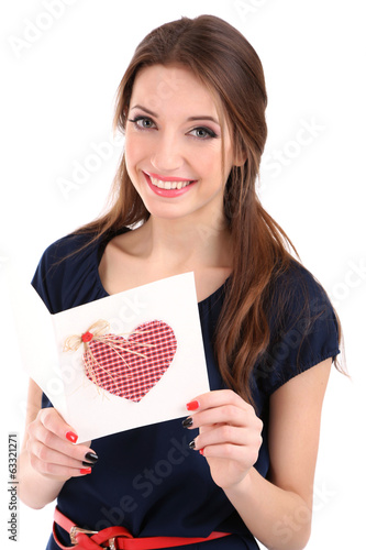 Attractive woman with postc...