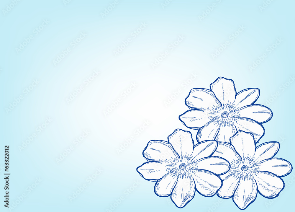 Naklejka premium three abstract flowers on blue backgound