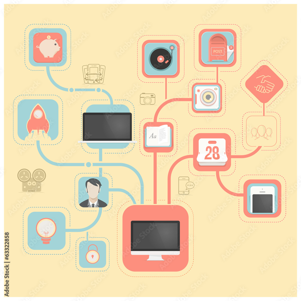 Pattern tree with social, media, Technology icons for templates Pattern tree with social, media, Technology icons for templates