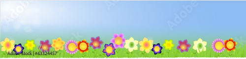Banner with big flowers on the spring background