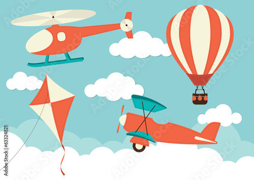 Helicopter, Plane, Kite & Hot Air Balloon
