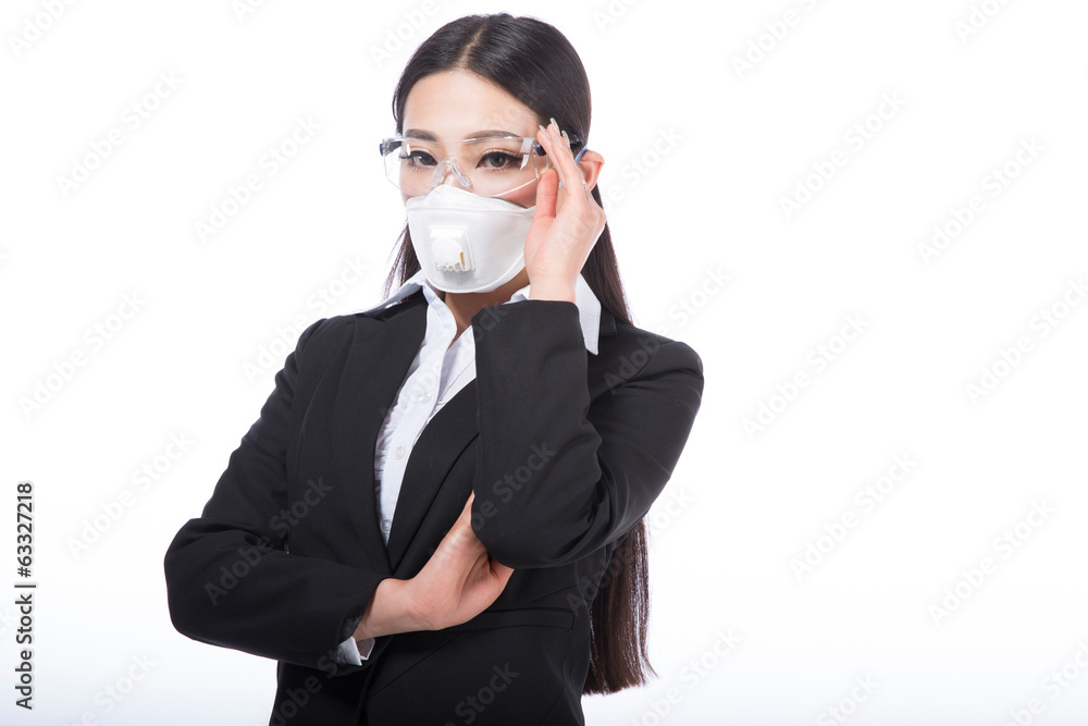 woman wearing a protective mask with woman wearing a protective mask with