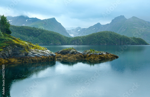 Lake  fjord  and Svartisen Glacier  Norway 