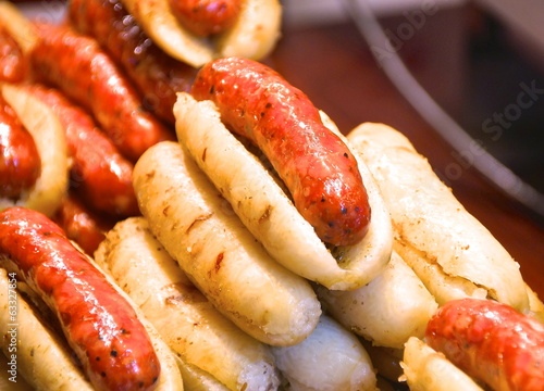 Taiwanese sausage with sticky rice closeup