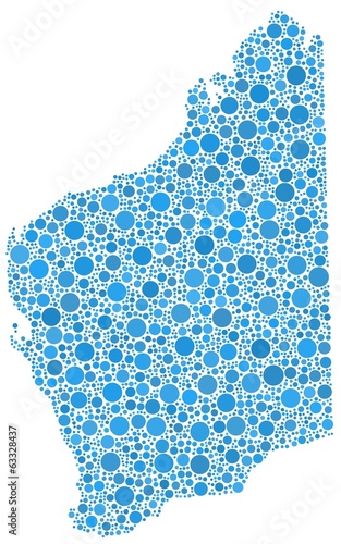 Map of Western Australia in a mosaic of blue bubbles
