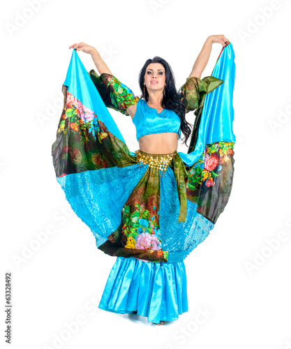 gypsy woman posing against isolated white background