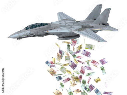 warplane launching euro banknotes instead of bombs
