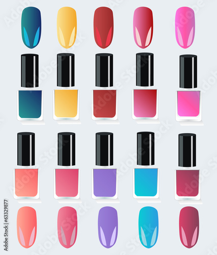 Set of multicolored bottles with nail polish