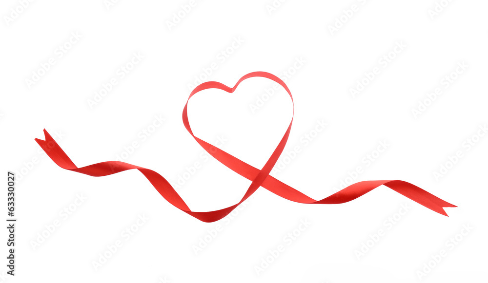 red heart ribbon isolated on white background