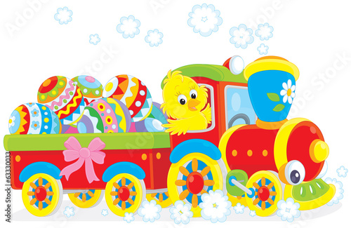 Easter Chick on a toy train