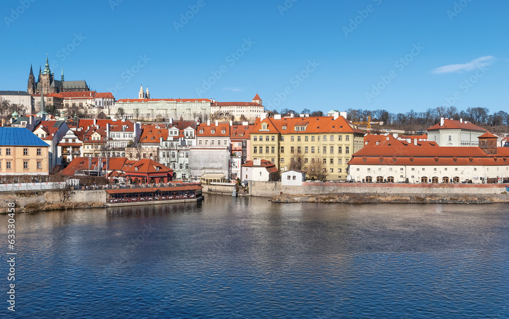 Old town and Prague castle with river Vltava, Czech Republic