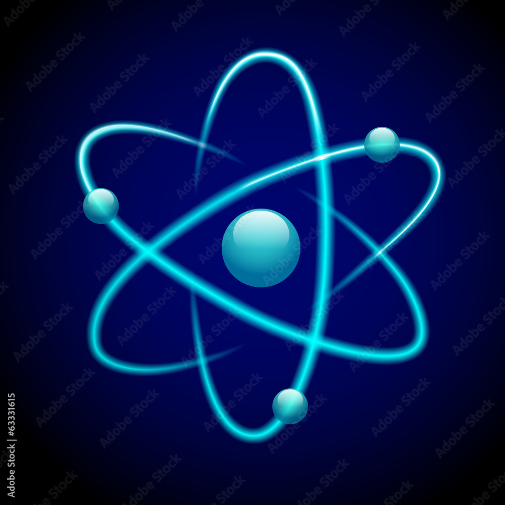Atom symbol 3d blue - obrazy, fototapety, plakaty 