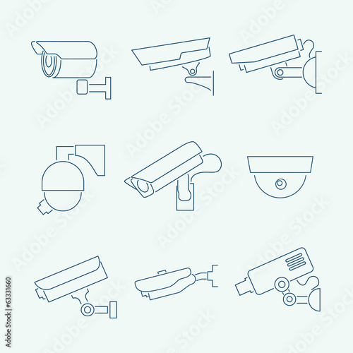 Security cameras icons set