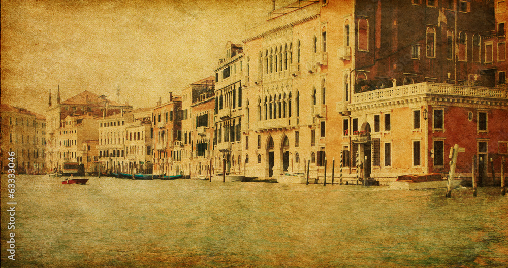 The Grand Canal in Venice, Italy. Added paper texture