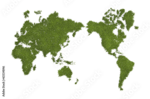 World map from grass - isolated over a white background