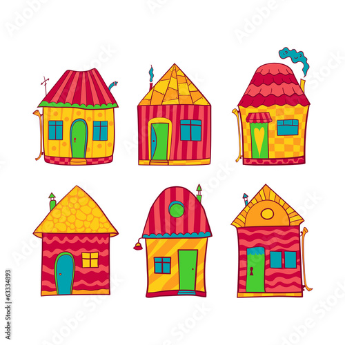 Set colorful houses in cartoon style