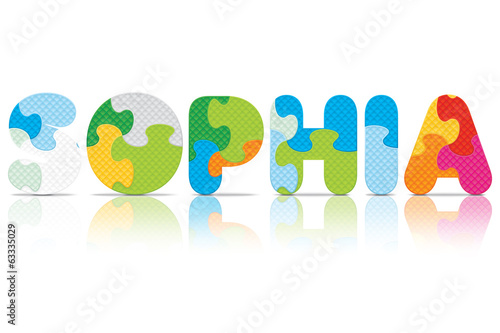 Vector SOPHIA written with alphabet puzzle
