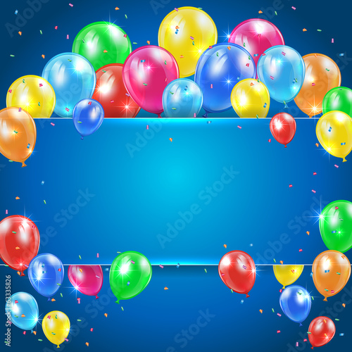 Balloons on blue background with banner