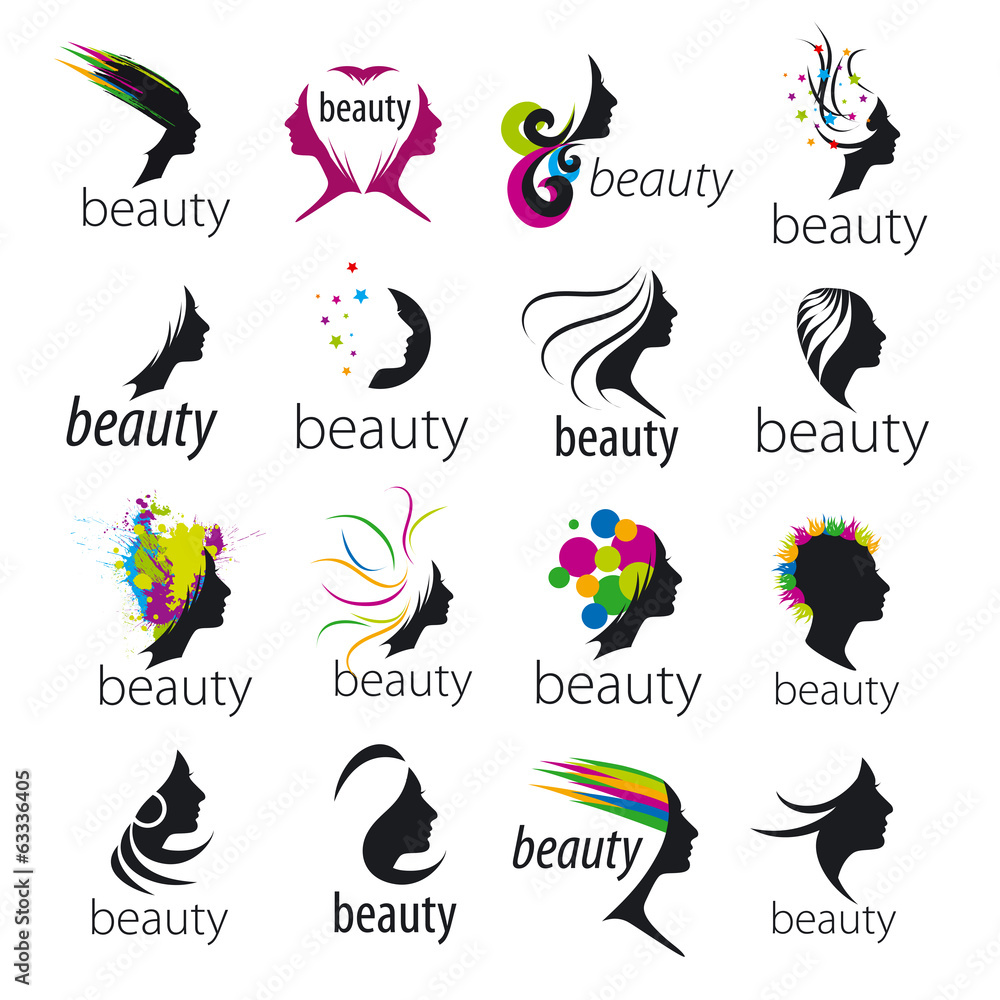 collection of vector logos beautiful female face - obrazy, fototapety, plakaty 