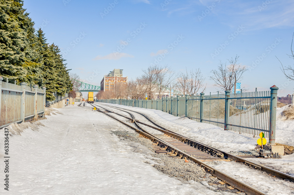 Fototapeta premium Railway Tracks Covered in Snow